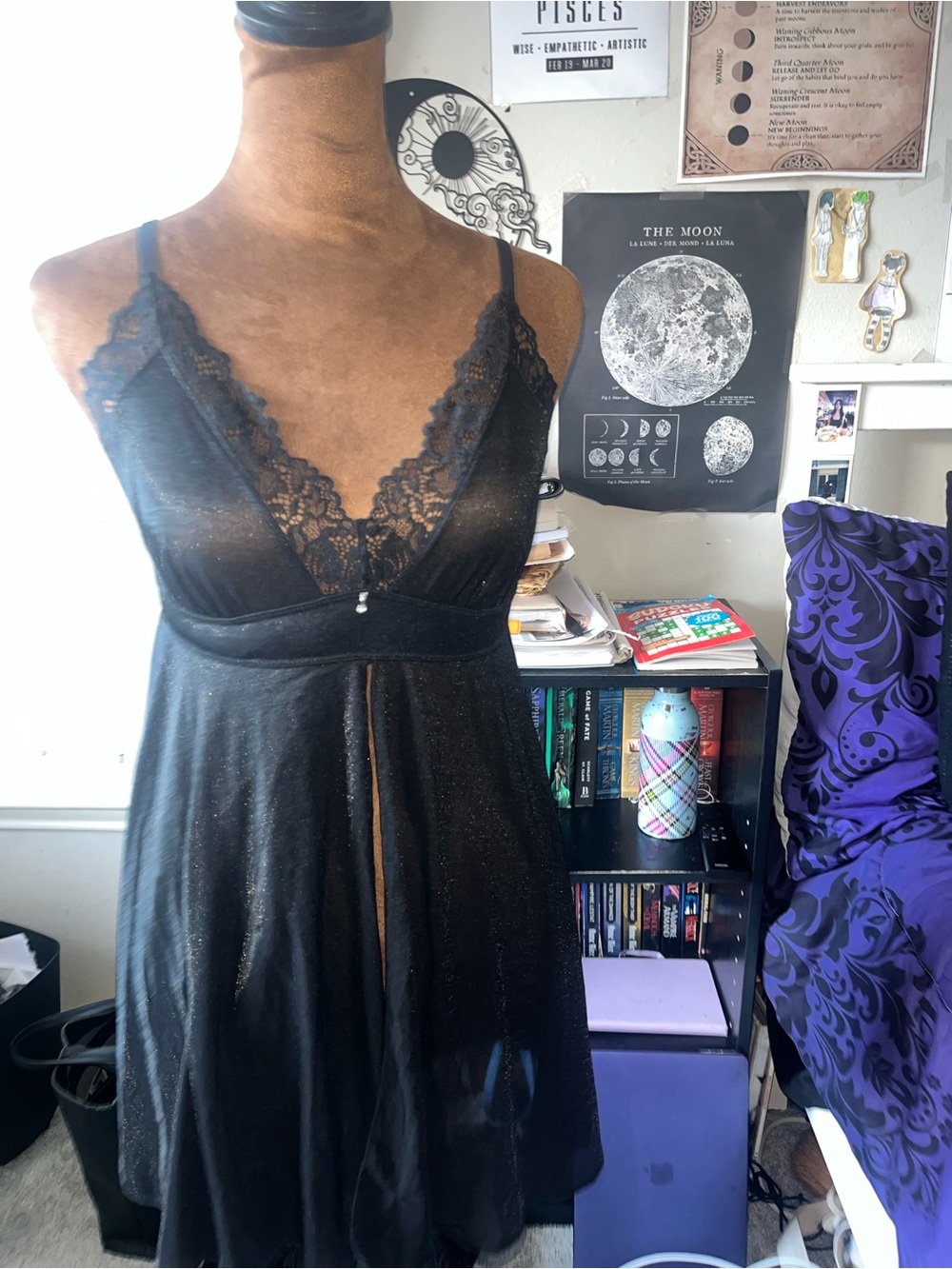 La SENZA Black Lace-Trim Sheer Babydoll Chemise